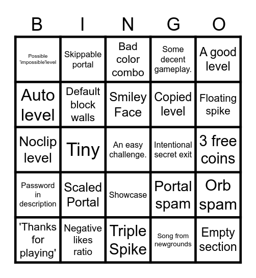 GD: Recent Level Bingo Card