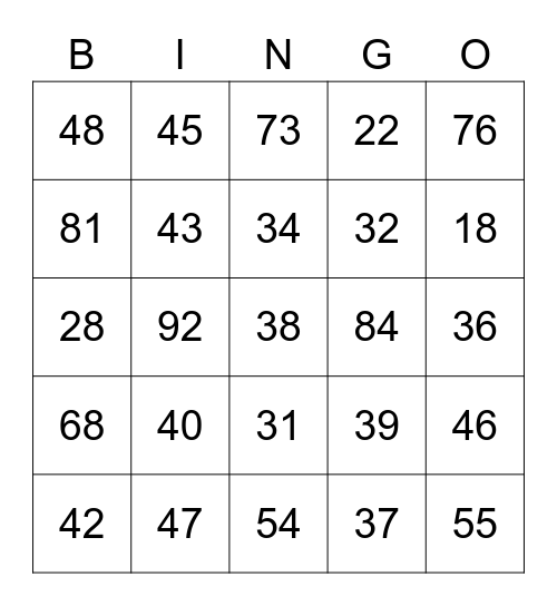 Optellen en aftrekken Bingo Card