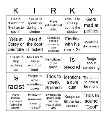 Mr. Kirkland Bingo Card