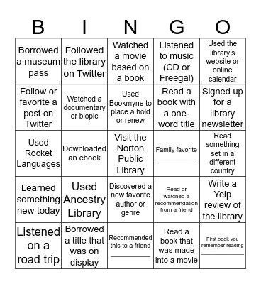 Norton Public Library Bingo Card
