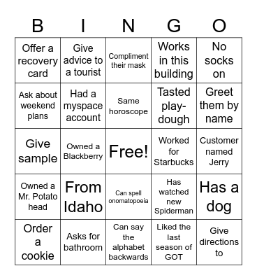 Customer Connection Bingo Card