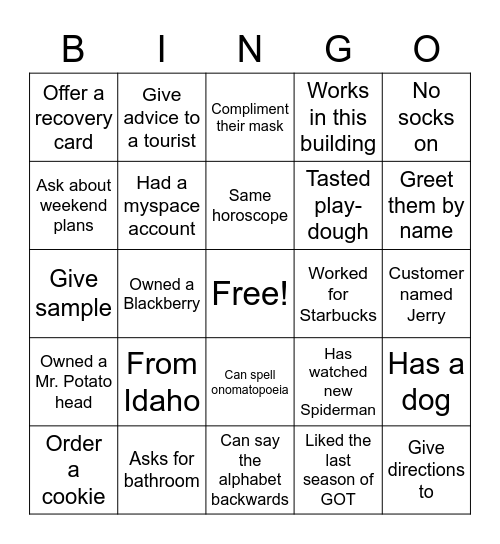 Customer Connection Bingo Card