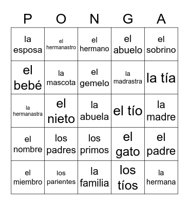 La familia Bingo Card