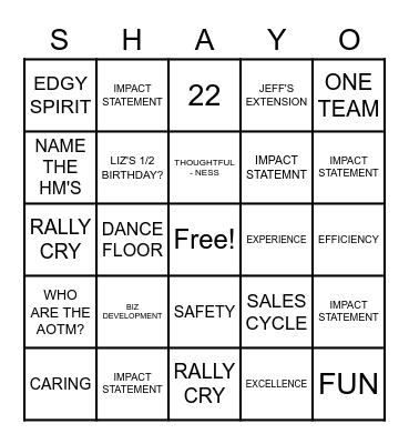 TG Bingo Card