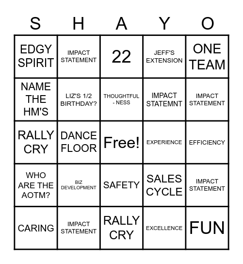 TG Bingo Card
