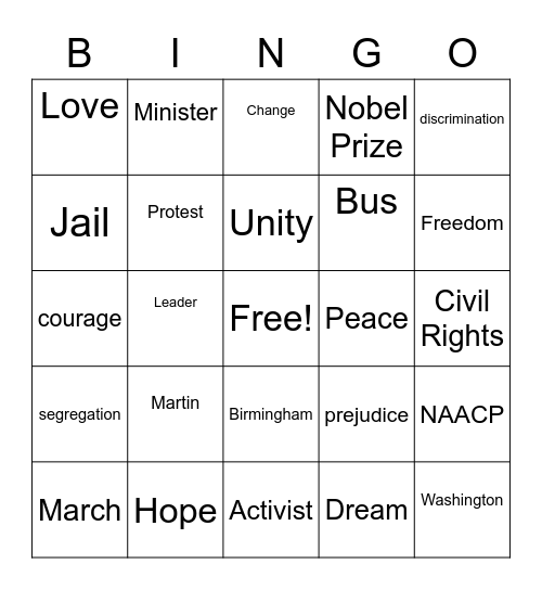 MLK BINGO! Bingo Card