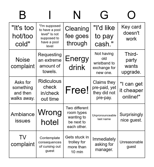 Front Desk Bingo Card