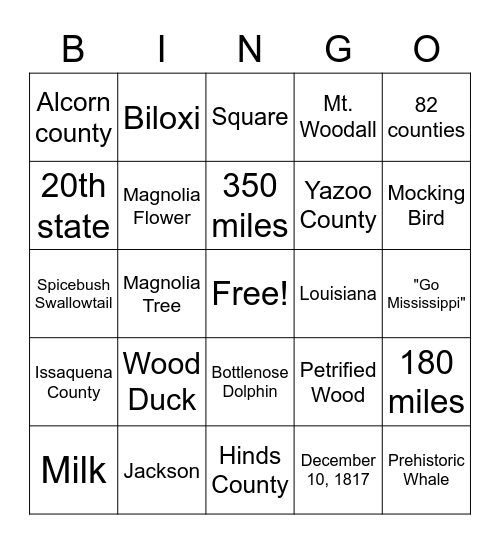 Mississippi Bingo Card