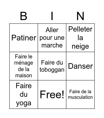 Activités physiques à la maison Bingo Card