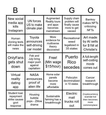 2022 Bingo Card Bingo Card