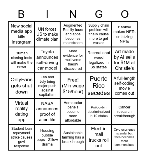 2022 Bingo Card Bingo Card
