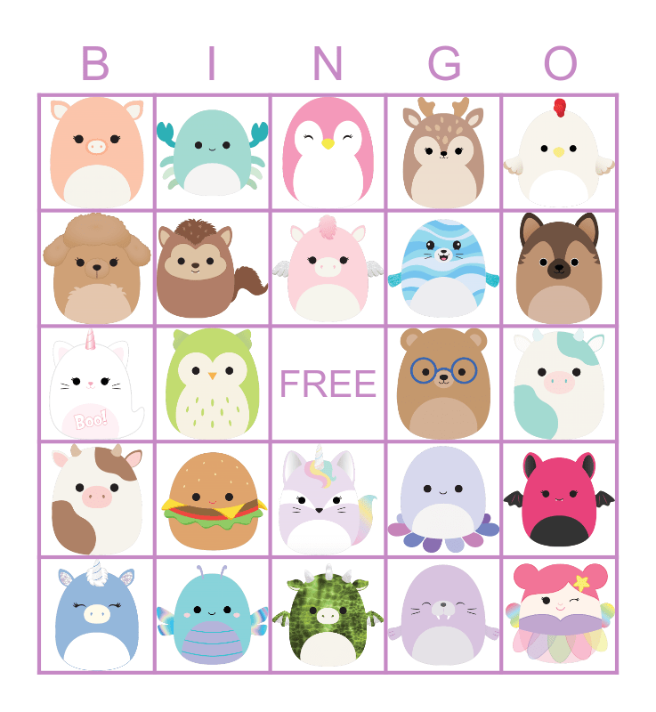 Noah's 8th Birthday: Squishmallow Style Bingo Card