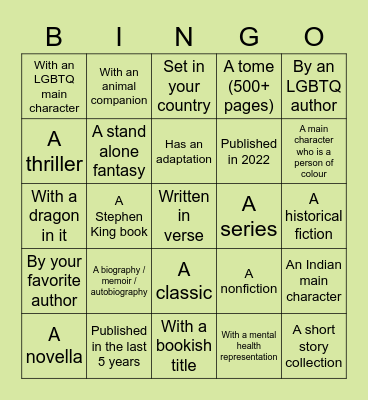 Book Bingo 2022 Bingo Card