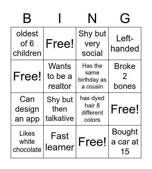Meet your classmates - 3rd block Bingo Card