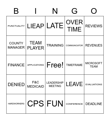 SUPERVISOR'S WORD LIST Bingo Card