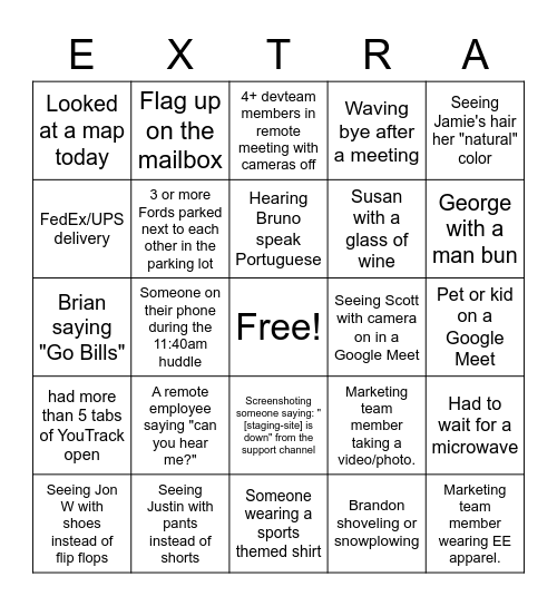 EXTRA Bingo Card