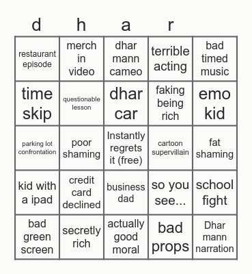 Dhar Mann bingo Card