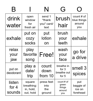 Coping Skills Bingo Card