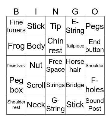 Parts of the Violin Bingo Card