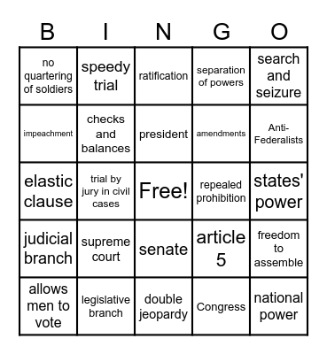 U.S. CONSTITUTION Bingo Card