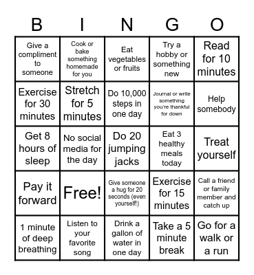 NECC Wellness Bingo Card