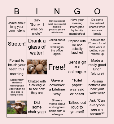 Remote Work Bingo Card