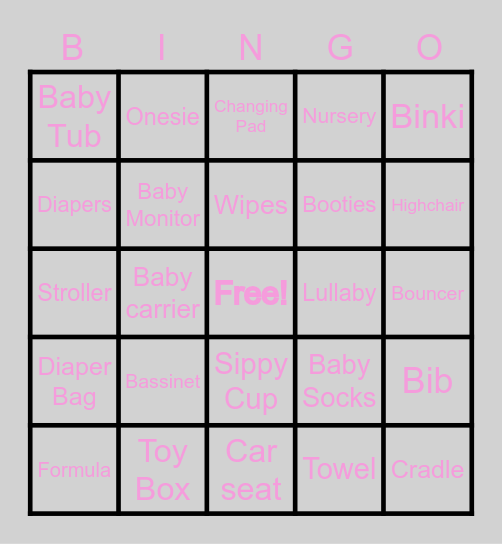Baby J Bingo Card