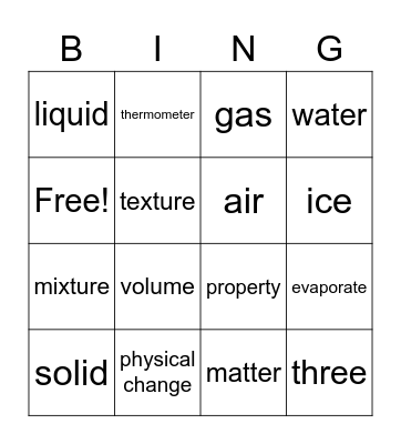 Matter Bingo Card