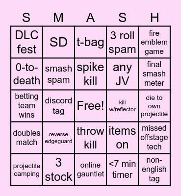 Xmantra's Smash Bingo Card