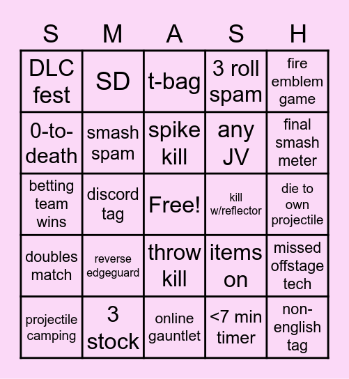 Xmantra's Smash Bingo Card