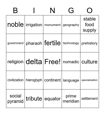 Egypt/Kush Bingo Card