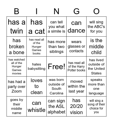 Find Someone Who Bingo Card