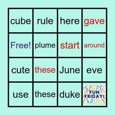 Week 17: Long U/E & Sight Words Bingo Card