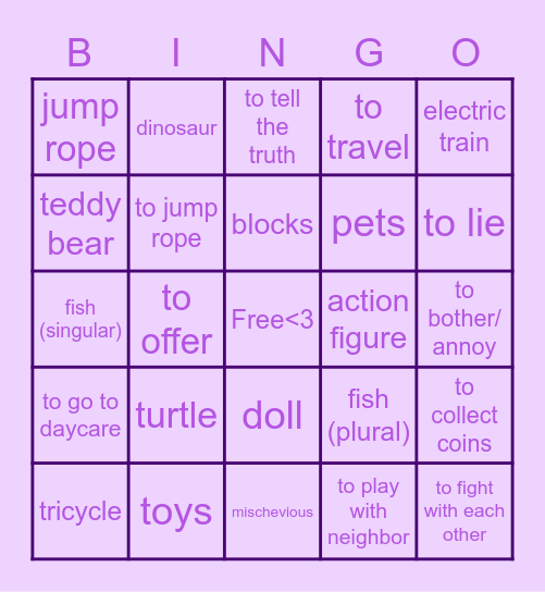 Childhood Bingo Card