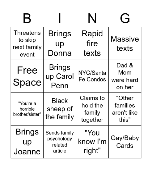 Linz Meltdown Bingo Card