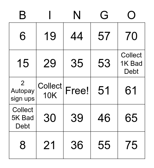 EARCOE COLLECTIONS BINGO Card