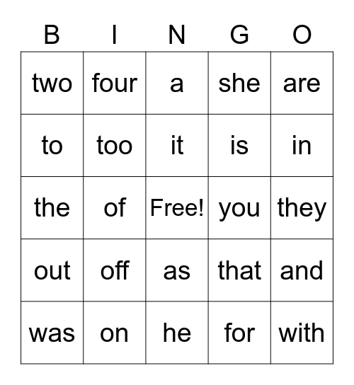 SIGHT WORDS  3B#1 Bingo Card
