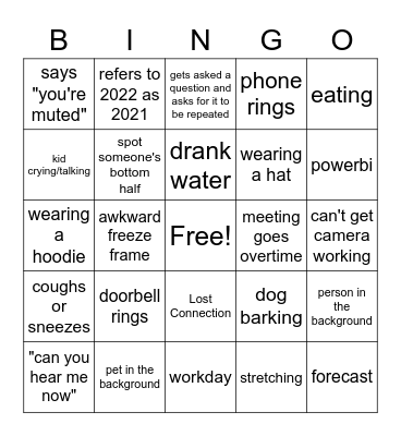Virtual Meeting Bingo Card