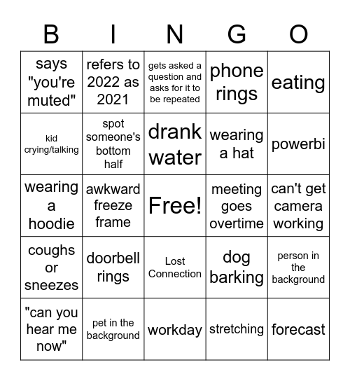 Virtual Meeting Bingo Card