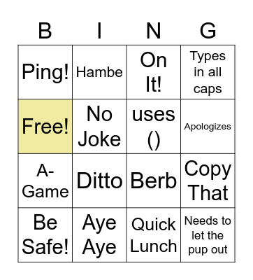 Pete-ism Bingo Card