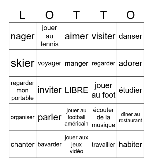 Les verbes -ER Bingo Card