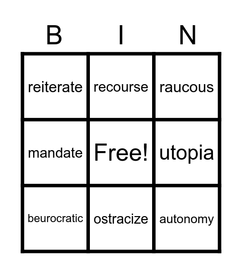 Vocabulary Ch. 10 BINGO Card