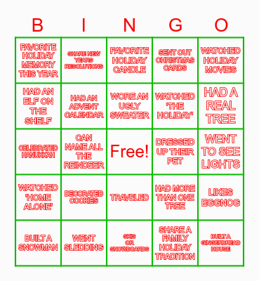 MOC Holiday Bingo Card