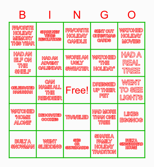 MOC Holiday Bingo Card