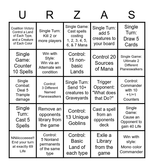 UB109 Bingo Card