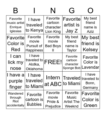 Untitled Bingo Card