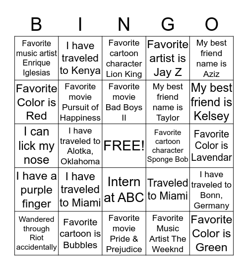 Untitled Bingo Card