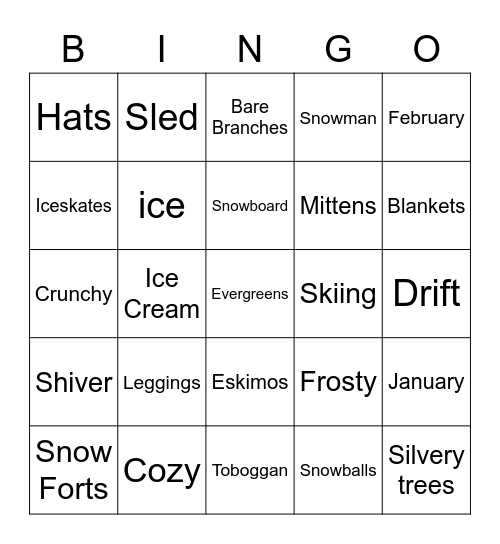 Winter Fun Bingo Card