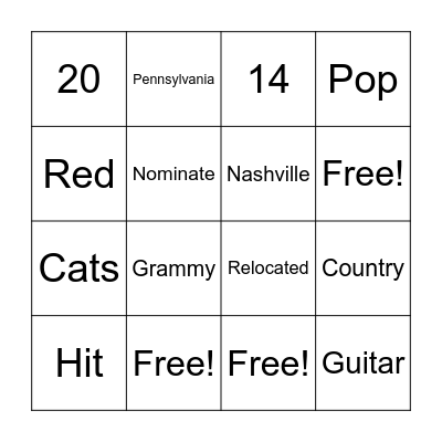 T Swift Bingo Card