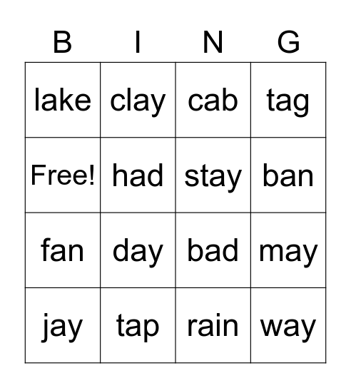 Short -a / Long - a Bingo Card